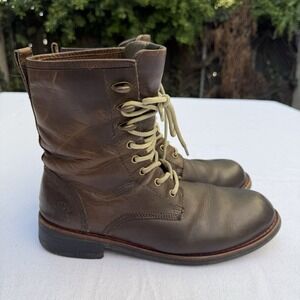KLR Heritage Original‎ Leather 8" Biker Boot Sz 10.5 Brown Red Stitching Combat